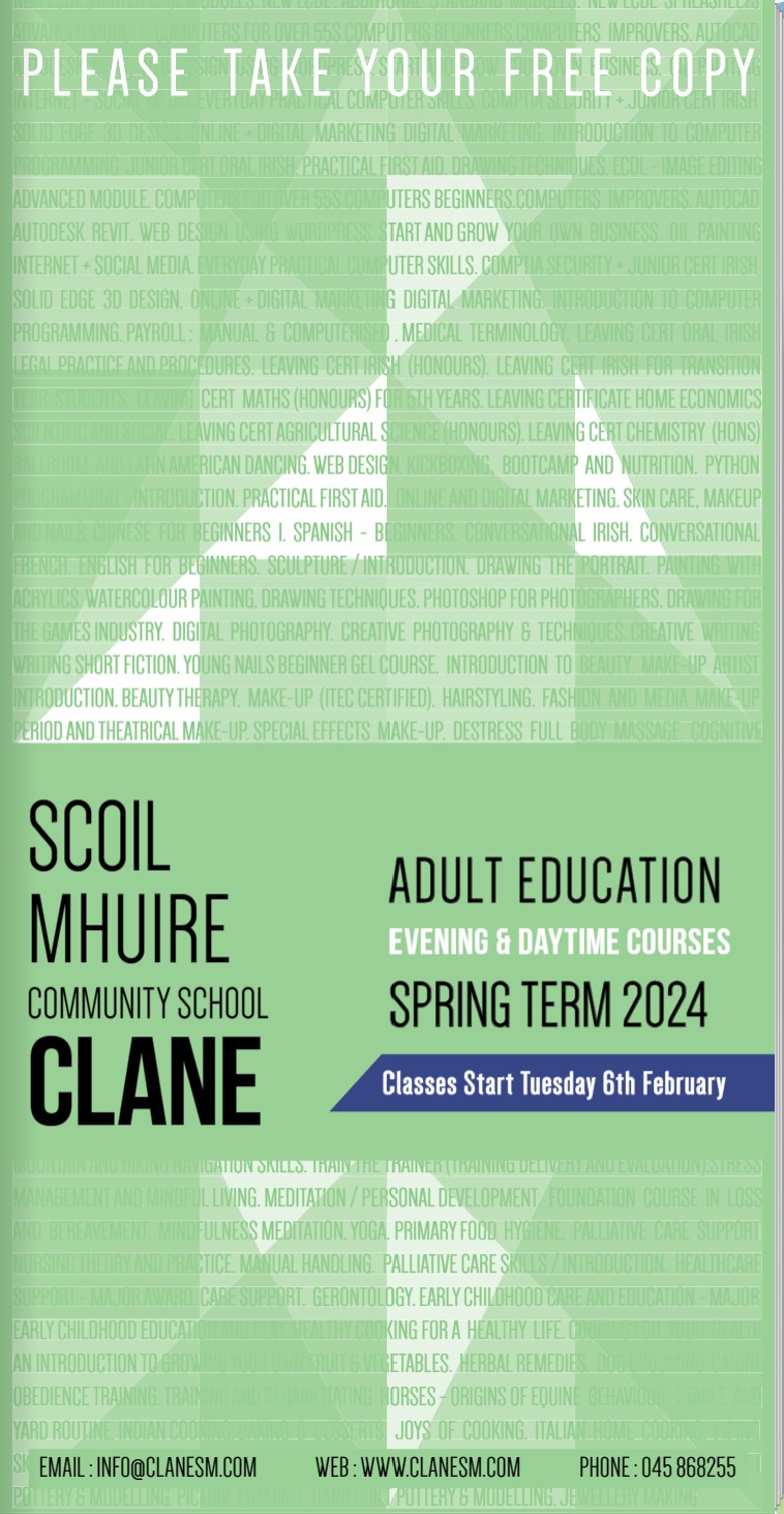 Night Courses at Scoil Mhuire, Clane, Co. Kildare, Ireland Scoil